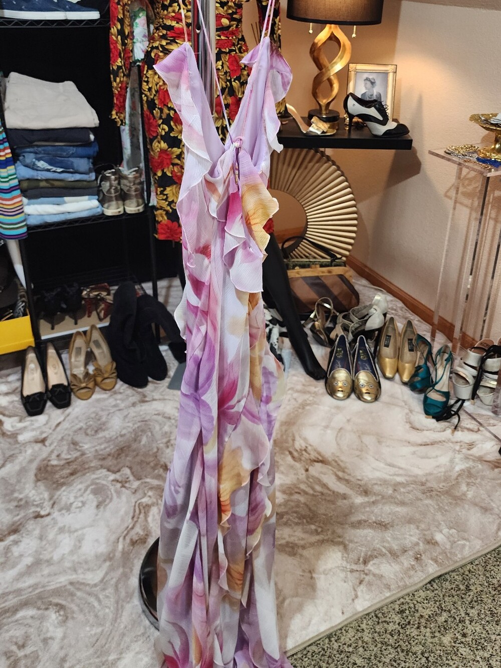 Mango Pink Lavender Floral Ruffle Maxi Dress - Picture 11 of 16